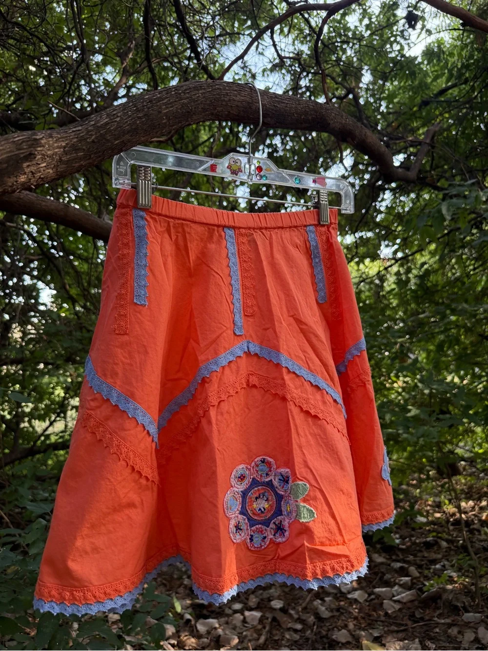 Bright Orange Embroidered Flared Skirt